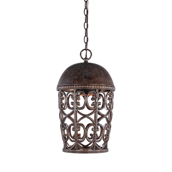 Designers Fountain Amherst 1-Light Burnt Umber Outdoor Hanging Lamp with Metal Cage Shade 97594-BU - main